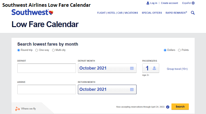 low fare calendar